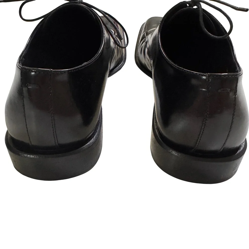 Via Spiga Dress Shoes 10.5 Black Square Toe Leather Lace Up Made in Italy 86